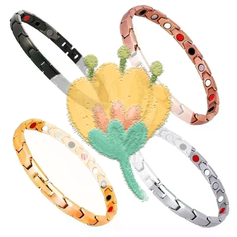 Waterproof Men's Black Magnetic Therapy Bracelet Germanium Health Wrist Chain Suitable for Daily Sports Business Occasions