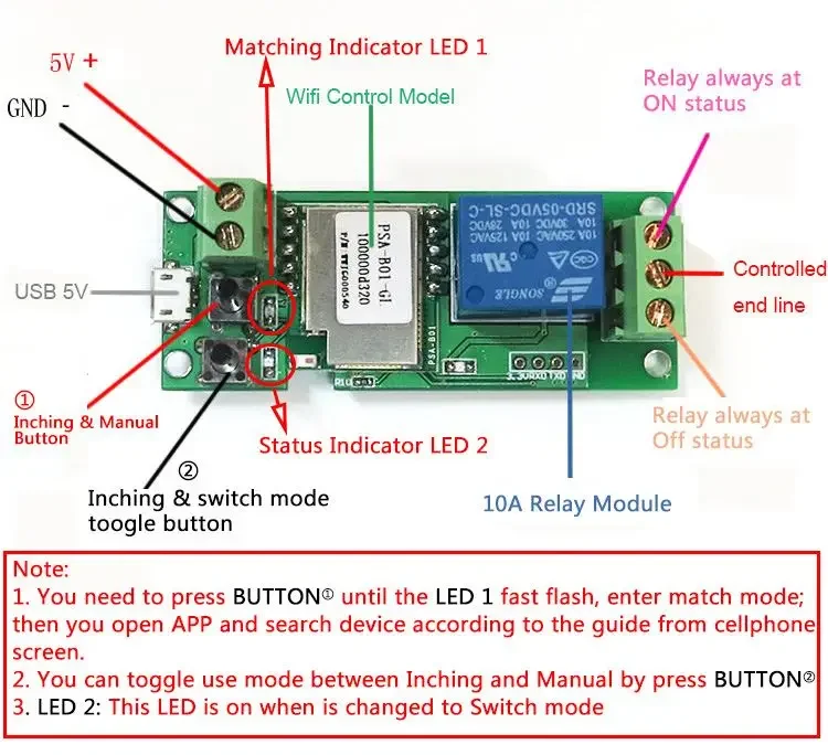 eWwlink DC5V Wifi Switch Wireless Relay Module Smart Home Automation Module For Access Control System Inching/Self-Locking