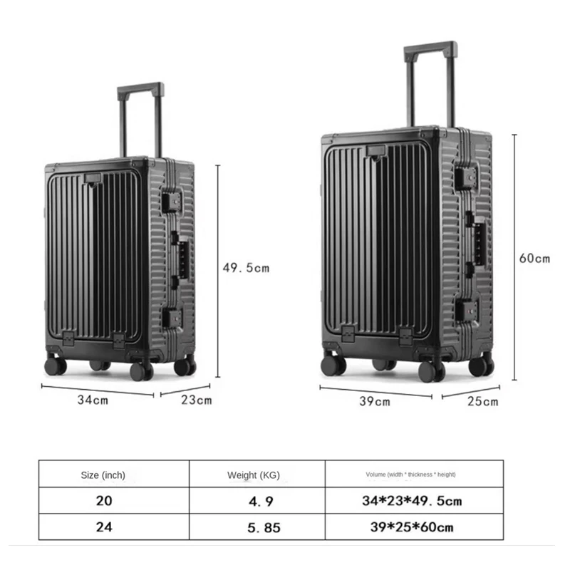 حقائب كاملة من سبائك الألومنيوم والمغنيسيوم بفتحة أمامية للأمتعة متعددة الوظائف مع حامل أكواب 20/24 بوصة حقيبة راقية #6
