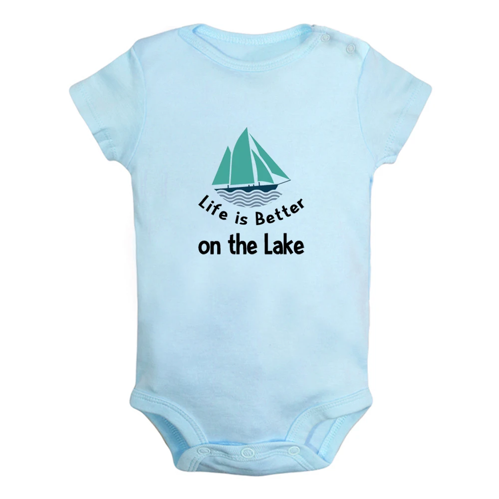 Life is Better on the Lake Fun Graphic Baby Bodysuit Cute Boys Girls Rompers Infant Short Sleeves Jumpsuit Newborn Soft Clothes