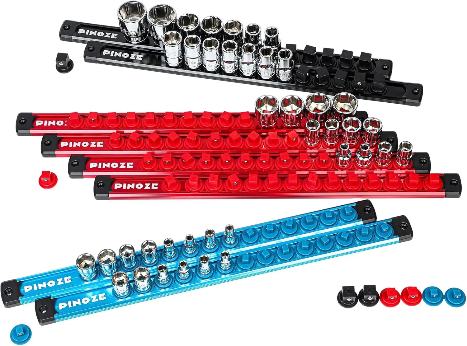 

Набор из 8 магнитных держателей для торцевых ключей - 1/4, 3/8, 1/2, алюминиевые рейки с 114 зажимами для инструментального ящика, гаража