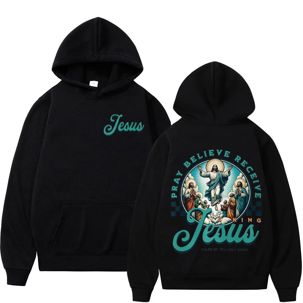 Sudaderas con estampado de Jesús para hombre y mujer, sudaderas cómodas a la moda, sudaderas con capucha de manga larga gruesas, Jersey informal Vintage, Tops