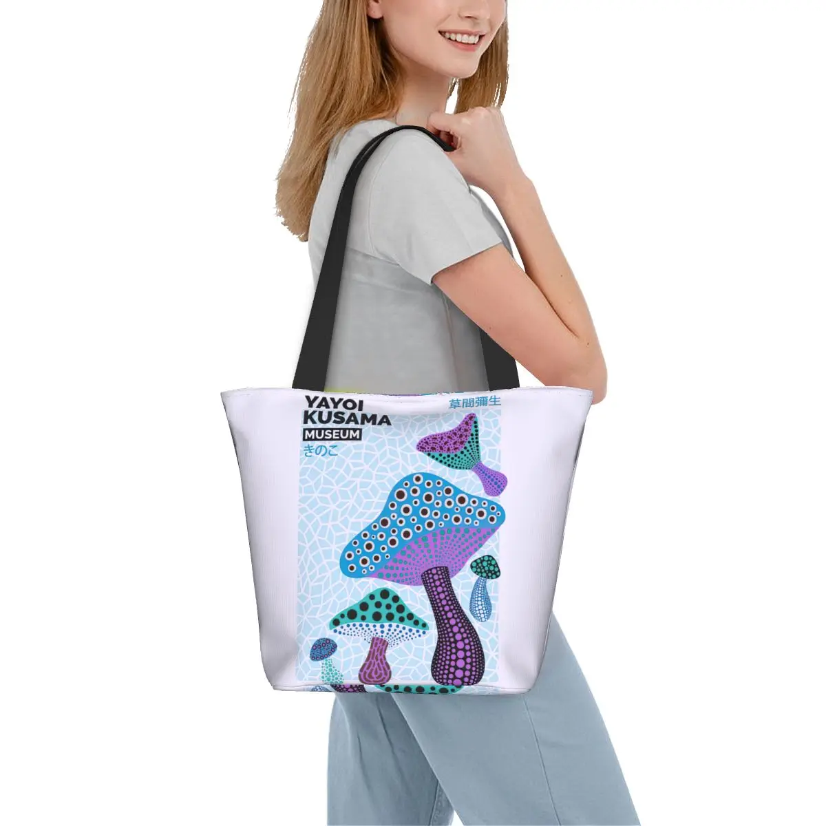 Bolso de mano de moda para niña, bolso de hombro femenino, accesorios de calle, Yayoi Kusama Merch Mushroom Museum