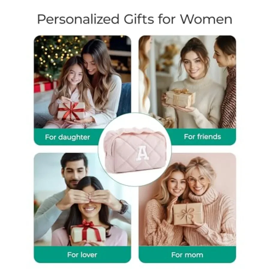 BAGSMART Kleine Make-up-Tasche für Reisen, personalisierte Initiale, Kosmetiktaschen für Frauen, rosa Make-up-Tasche, Make-up-Organizer, Puffy Po