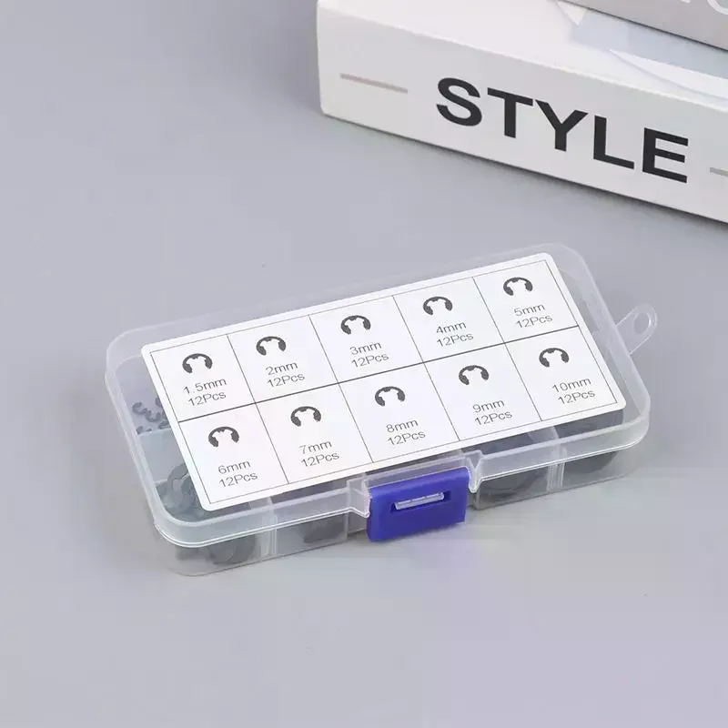 120pcs Ring Black Stainless Steel Retaining Circlip Set Snap E-clip Washer Assortment for Shaft Fastener M1.5-m10