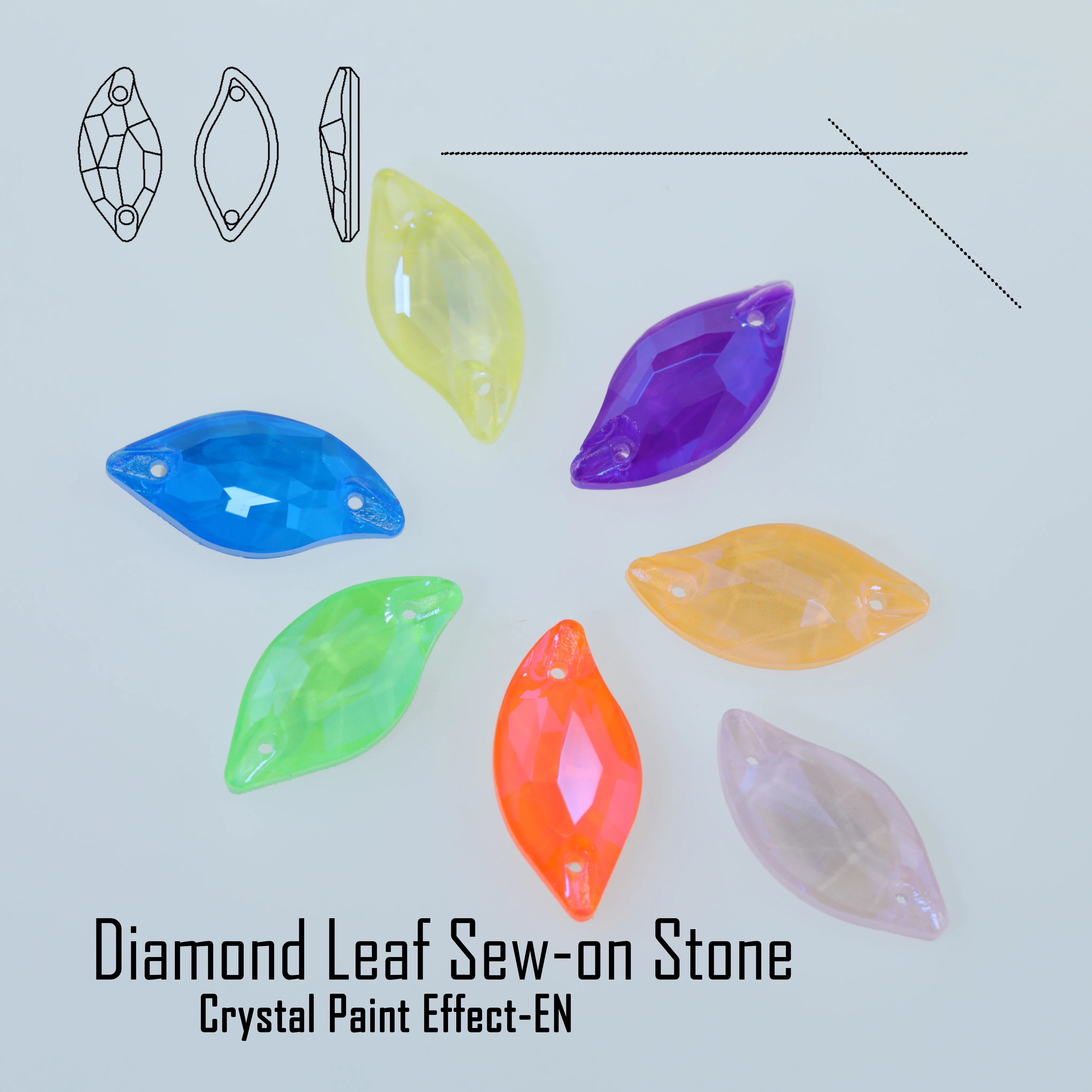 Luminous Leaf Shape Glass Rhinestones Top Quality Sew-on Crystal Stones with Paint Effect Sparkling Diamond Like for Garment Bag