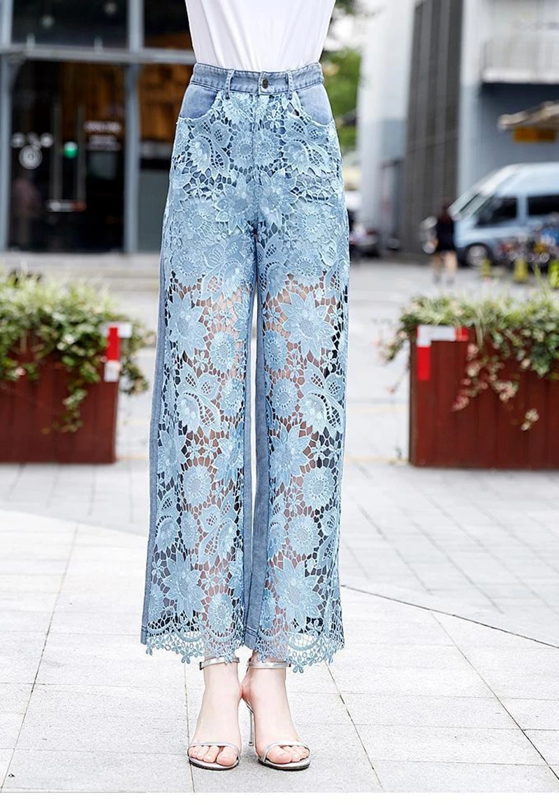 

new spring autumn office lady plus size brand female women girls high waist lace wide leg pants