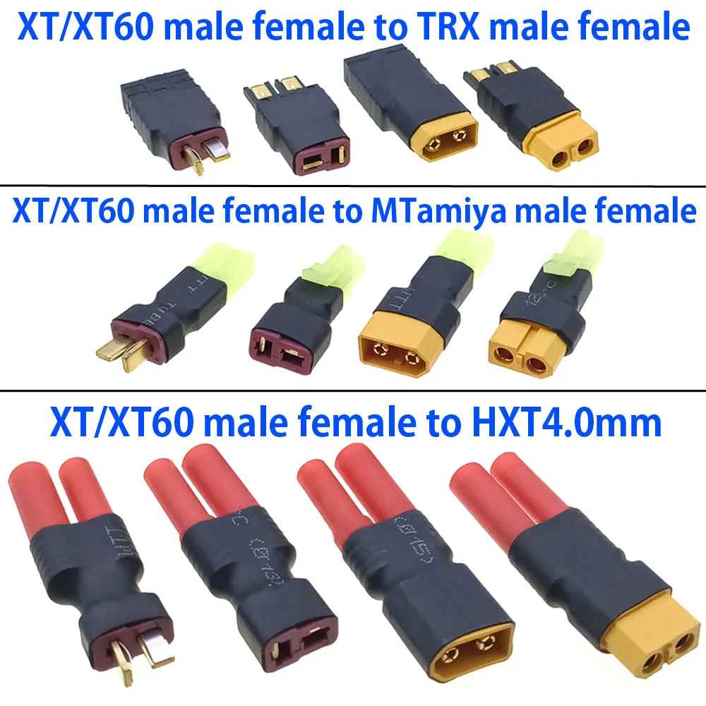 

XT XT60 male female to TRX EL 4.2mm Mini Tamiya 6.2mm HXT 4.0mm Male Female Adapter DC Plug for RC FPV Drone Car LiPo Battery