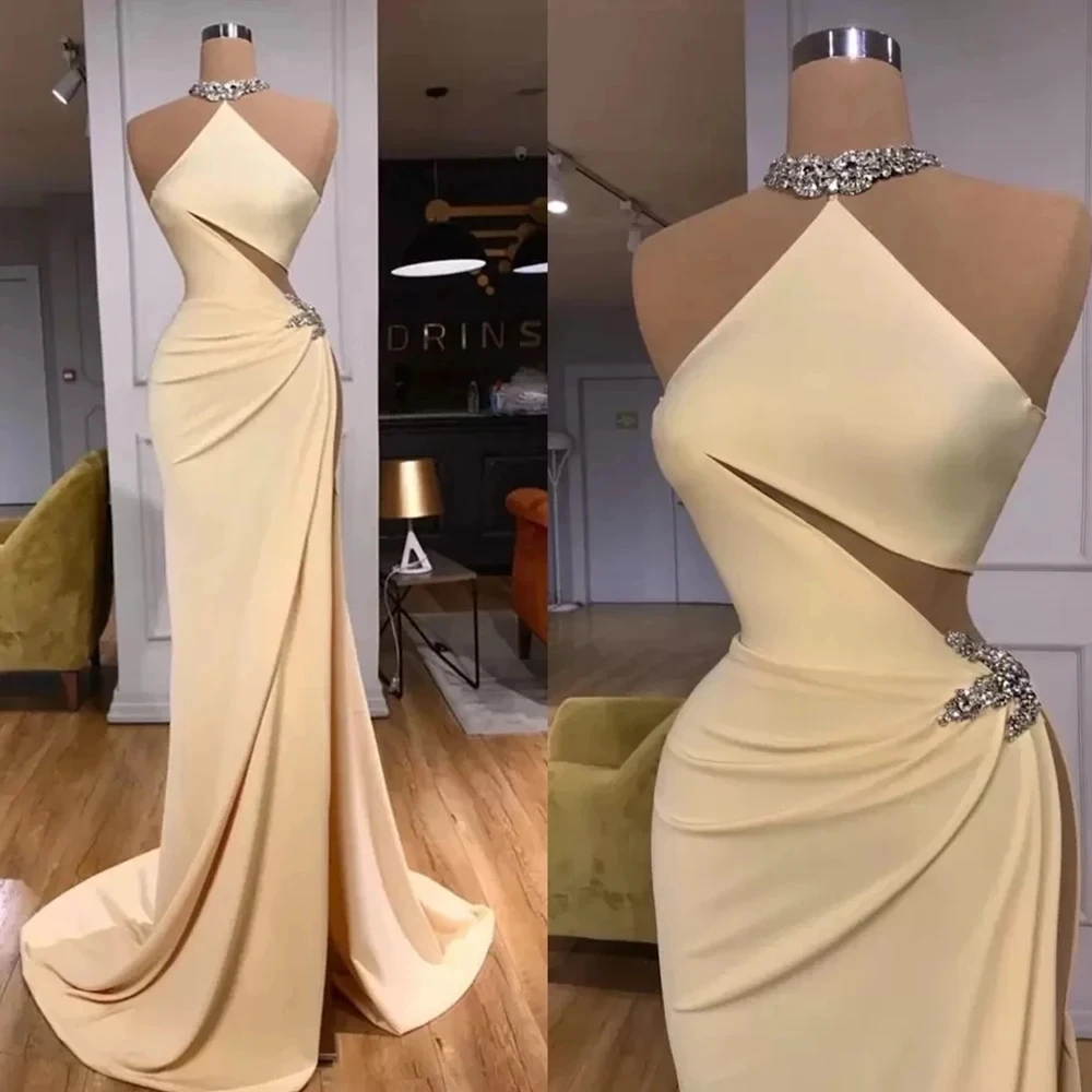 2024 Cut Out Strapless Evening Dresses Smooth Sequined Satin Trumpe Ball Gowns Sexy Side Slit Woman Formal Bride Beach Party