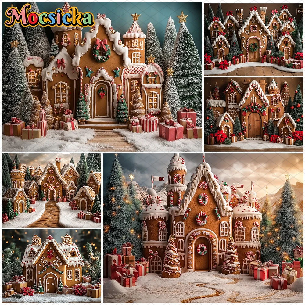 

Mocsicka Christmas House Backdrop Photography Xmas Tree Snow Decorations Kid Family Holiday Party Photo Background Studio Banner