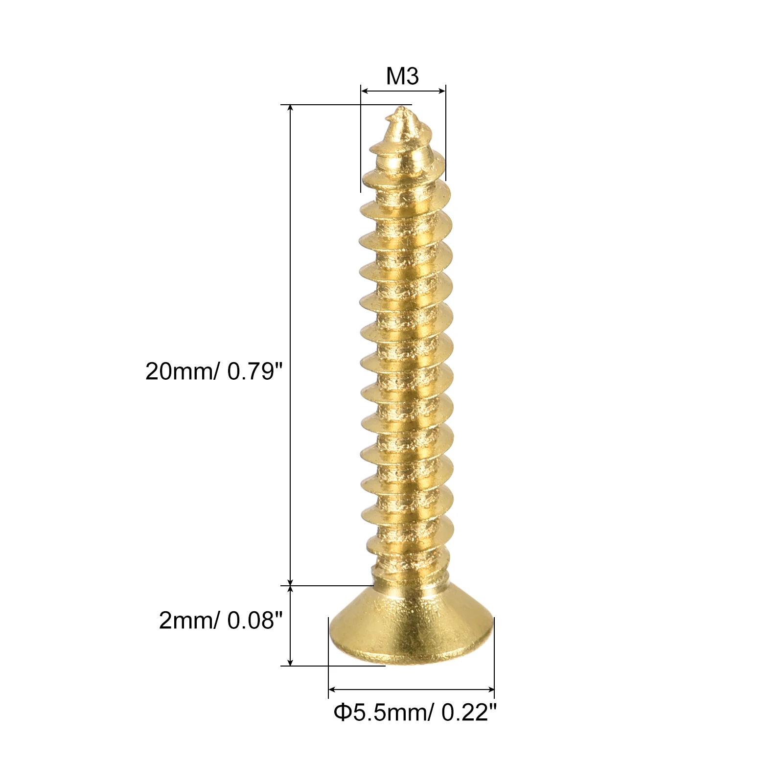 Uxcell 48pcs Brass Wood Screws M3x20mm Phillips Flat Head Self Tapping Connector for Door Cabinet Wooden Furniture