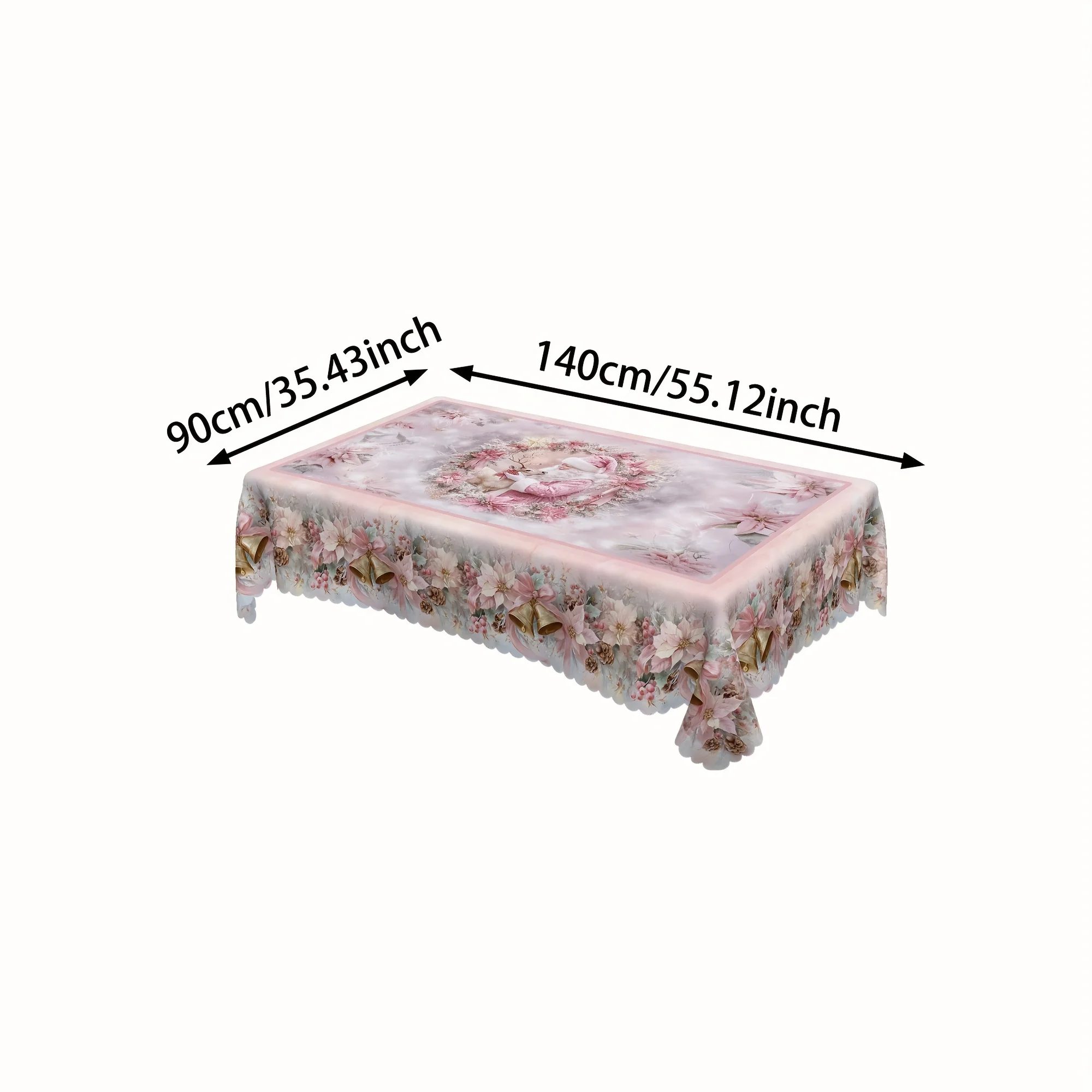 1-Pack sweet pink round Christmas tablecloth with Santa and reindeer in pink on a pastel background