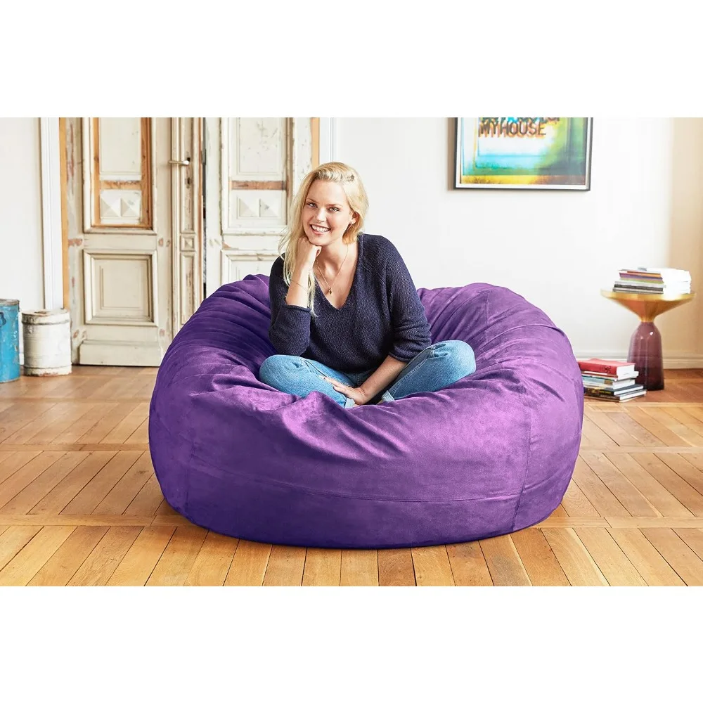 4ft Bean Bag Chair with Microsuede Cover, Soft Foam Filling, Washable, Purple