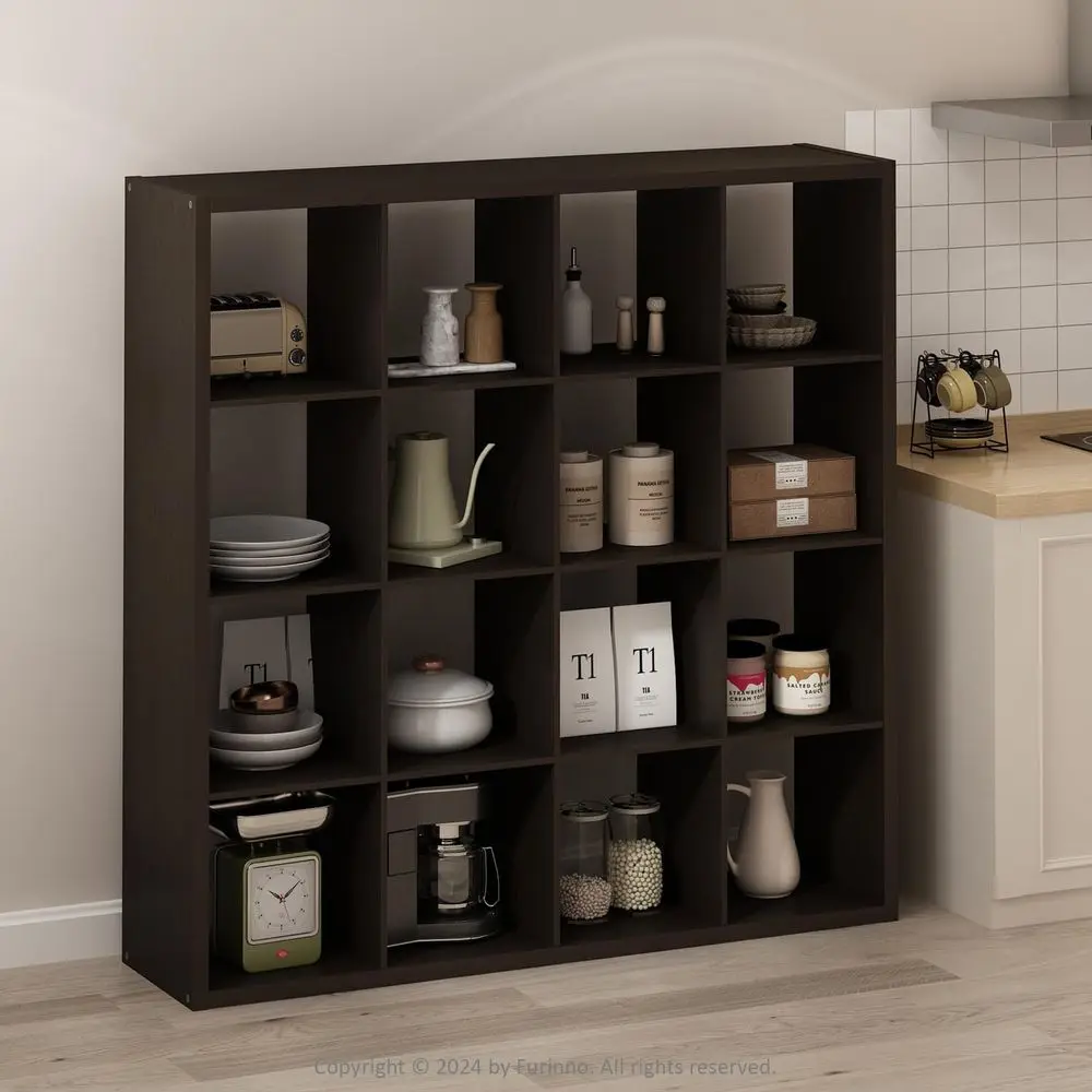 وحدة رفوف خلفية مفتوحة مكونة من 16 مكعبًا - منظم تخزين بإطار سميك للمكتب المنزلي وغرفة المعيشة في بلوط داكن