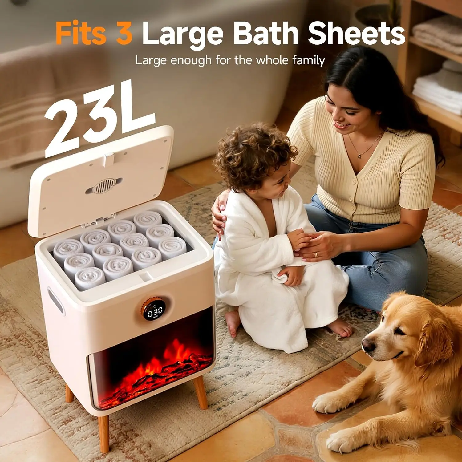 Towel Warmer, Large Capacity Luxury Towel Warmers for Bathroom with HearthGlow Display, Rotary Timer Control & LED Countdown