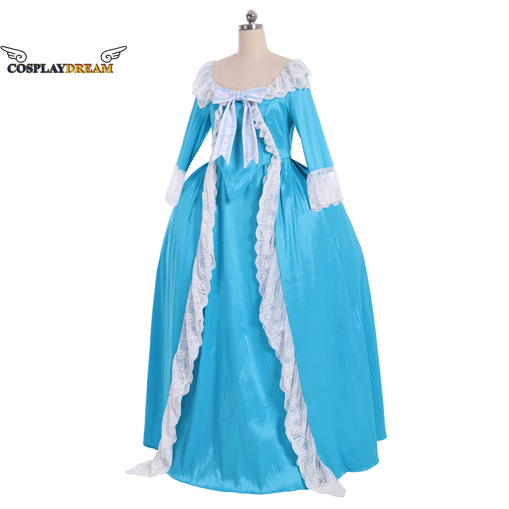 Women Rococo Court Gown Queen Princess Ball Gown 18th Century Marie Antoinette Lake Blue Noble Dress Colonial Georgian Dress