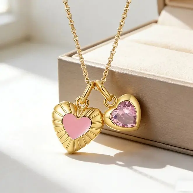 2026 Popular 925 Sterling Silver Exquisite Double-Heart Golden Necklace High Quality For Women Birthday Graduation Jewelry Gifts