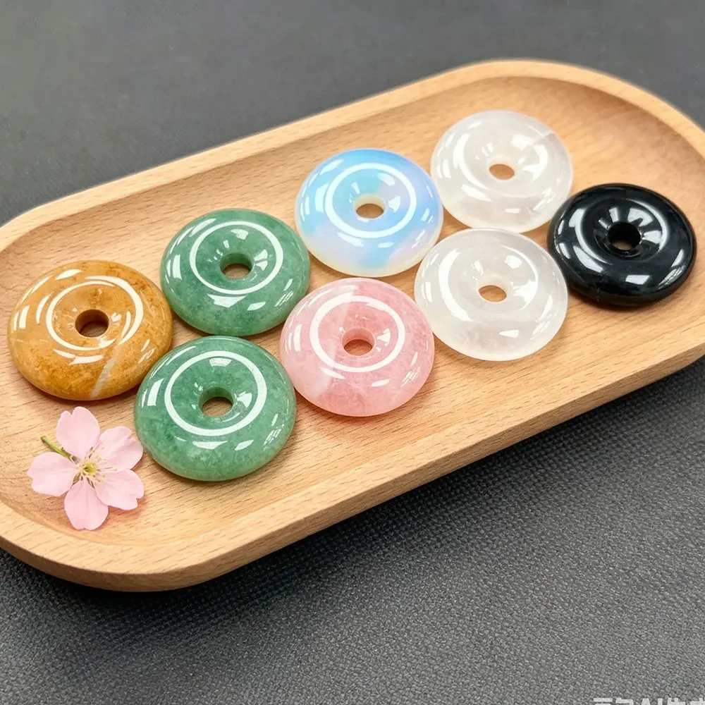 50MM Donut Natural Gem Stone Crystal Pendant for Jewelry Making Large Loose Bead Pink Quartz Green Aventurine Opal Charms X411 - view 2