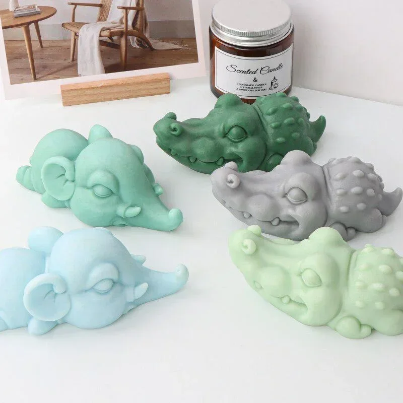 Cartoon Small Elephant Silicone Candle Mold DIY Handmade Lying Crocodile Plaster Epoxy Resin Baking Molds for Home Decoration