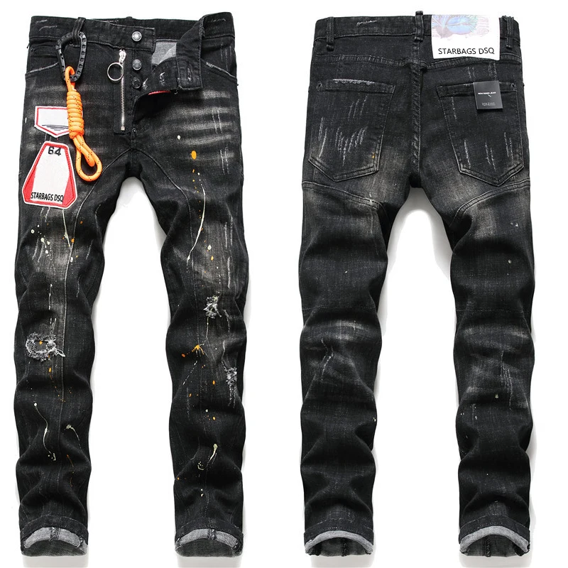 

starbags dsq 1062 New Tatty Paint Splash men's slim Fit Stick Fabric Stretch jeans Blue Leggings