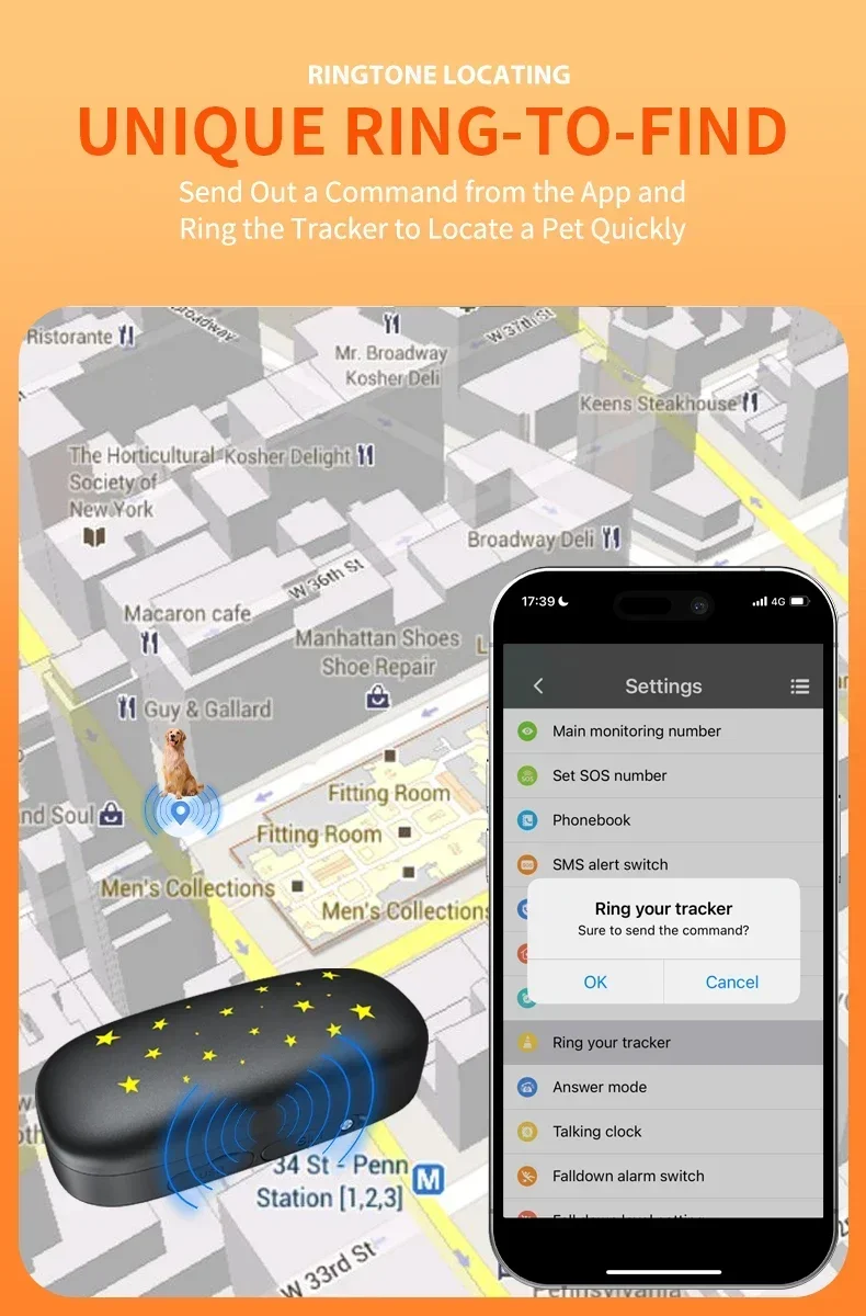 Safe & Smart RF-V53 4G Pet GPS Tracker for Cats/Dogs - IP67 Waterproof,GPS+Beidou Positioning,900mAh Battery, Anti-Lost Locator