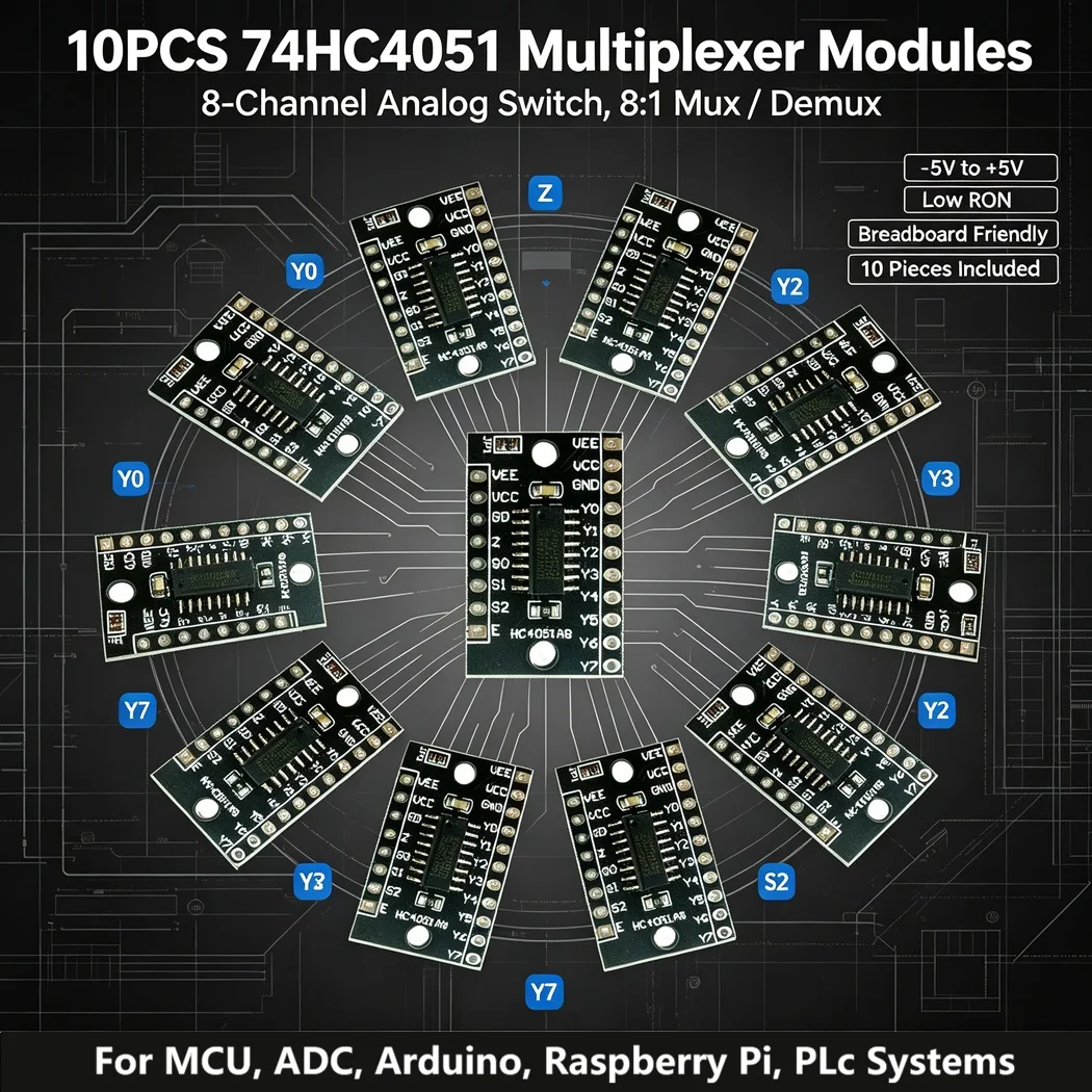 10PCS 74HC4051 74HCT4051 8 Channel Analog Multiplexer 8:1 Mux Demux Module For Arduino Raspberry Pi ADC Signal Gating