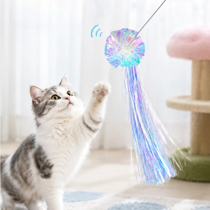 Cat Teaser Stick Toy Squeaky Bell Rustling Paper Amuse Oneself Kitten Toy Tassel Teasing Interactive Cat Toy Supplies