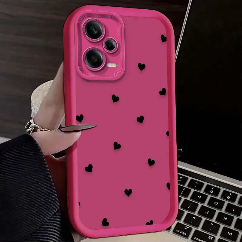 Black Love Heart Bowknot Phone Case for Xiaomi Redmi Note 13 14 14S 12 11 Pro Plus 5G 12S 11S 10S 10 9 Redmi 14C 13C 12C 12 4G view 5