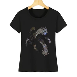 Sell hot diamond fashionable women's T-shirts, summer short-sleeved T-shirts, printed cotton T-shirts with shiny hot diamonds