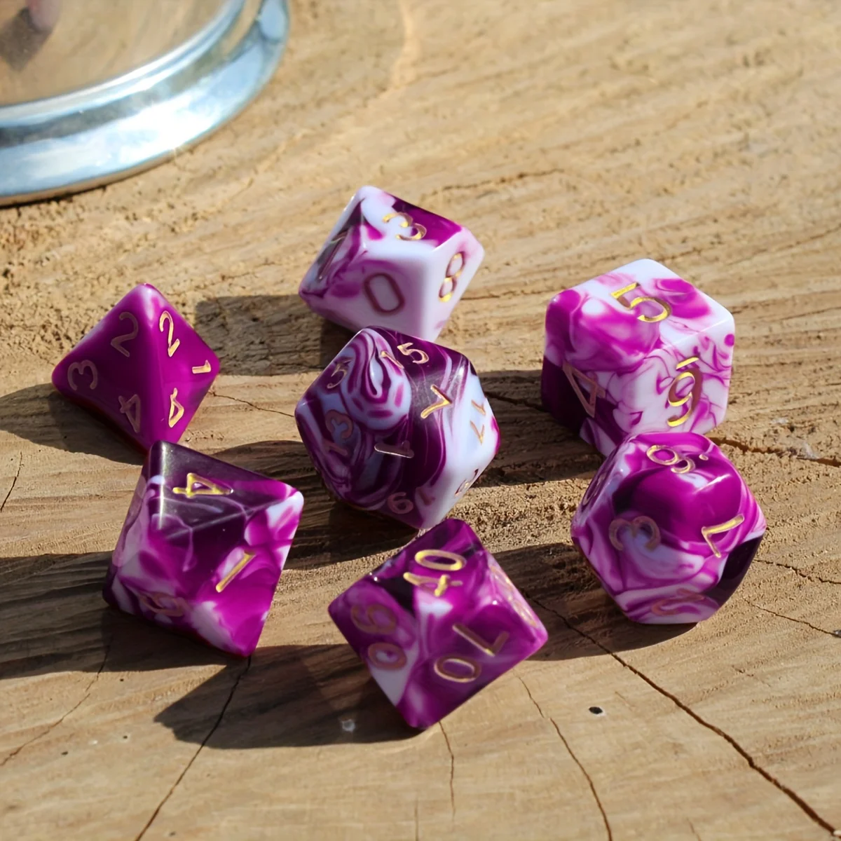 7Pcs/Set Purple Marbled Dice for DND Dungeons and Dragons Table Games D&D RPG Tabletop Roleplaying