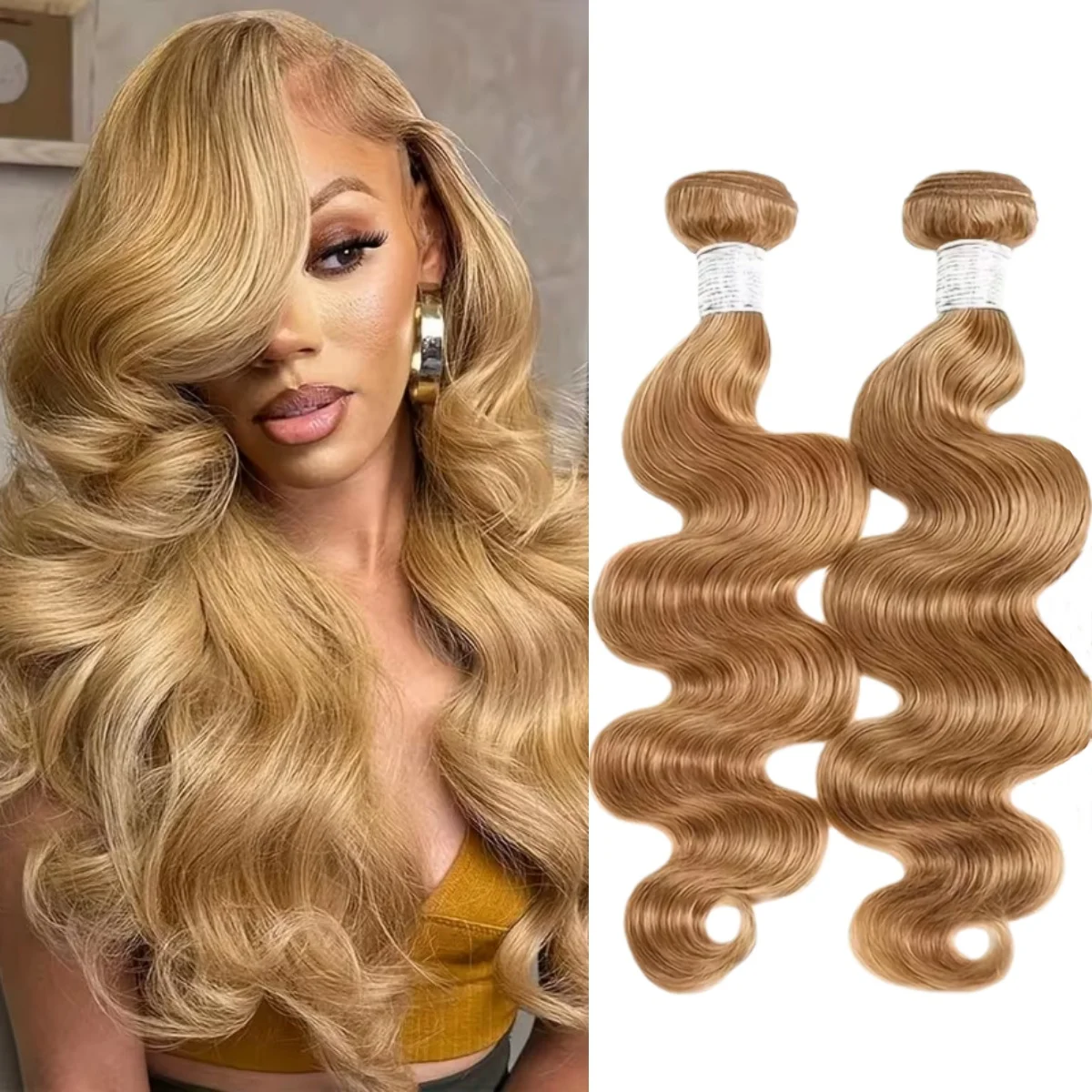 

# 27 прядей натуральных волос цвета медового блонда, волнистые, бразильские, реплика Remy, для наращивания, 1/3/4 пряди