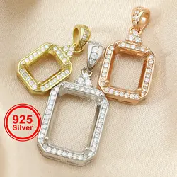 Multiple Size Solid 925 Sterling Silver Rose Gold Rectangle 4 Prongs Luxury Gemstone Prong Bezel Settings DIY Pendant 1431043