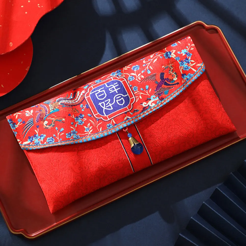 

2pcs Red Fabric Hong Bao Wedding Money Packet Chinese Style Lunar Red Envelopes New Year Reusable Gift Packaging