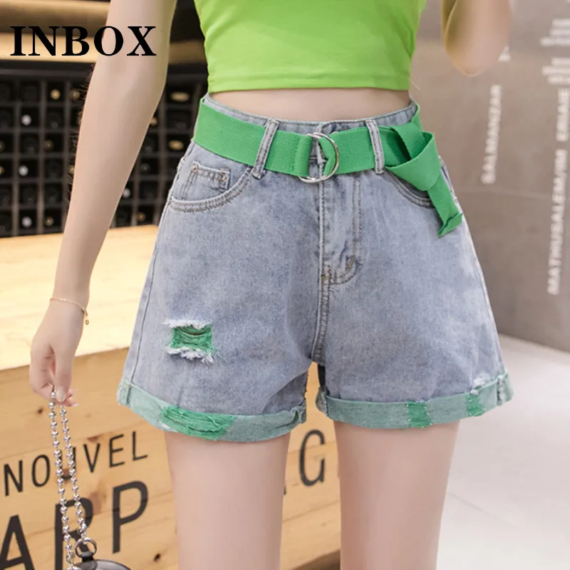 

Korean Fashion Summer Shorts Women Hole High Waist Short Jeans Burrs Female Build A Word Torn Wide-Legged Short Pants Streetwear