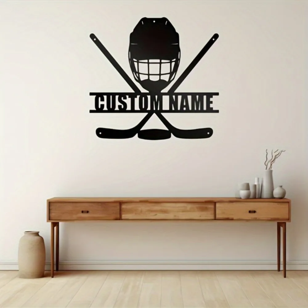 2D Flat Custom Hockey Metal Wall Sign Personalized Name Plate Easy Install Waterproof Heat Resistant Sports Room Decor
