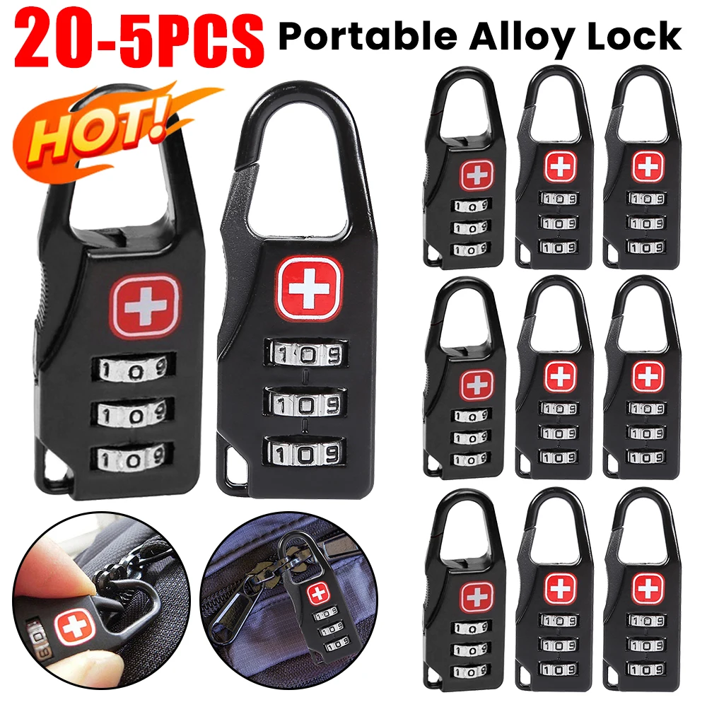 5-20PCS Mini Alloy Safe Lock Padlock Outdoor Travel Luggage Backpack Handbag Zipper Lock Anti Theft Combination Code Number Lock