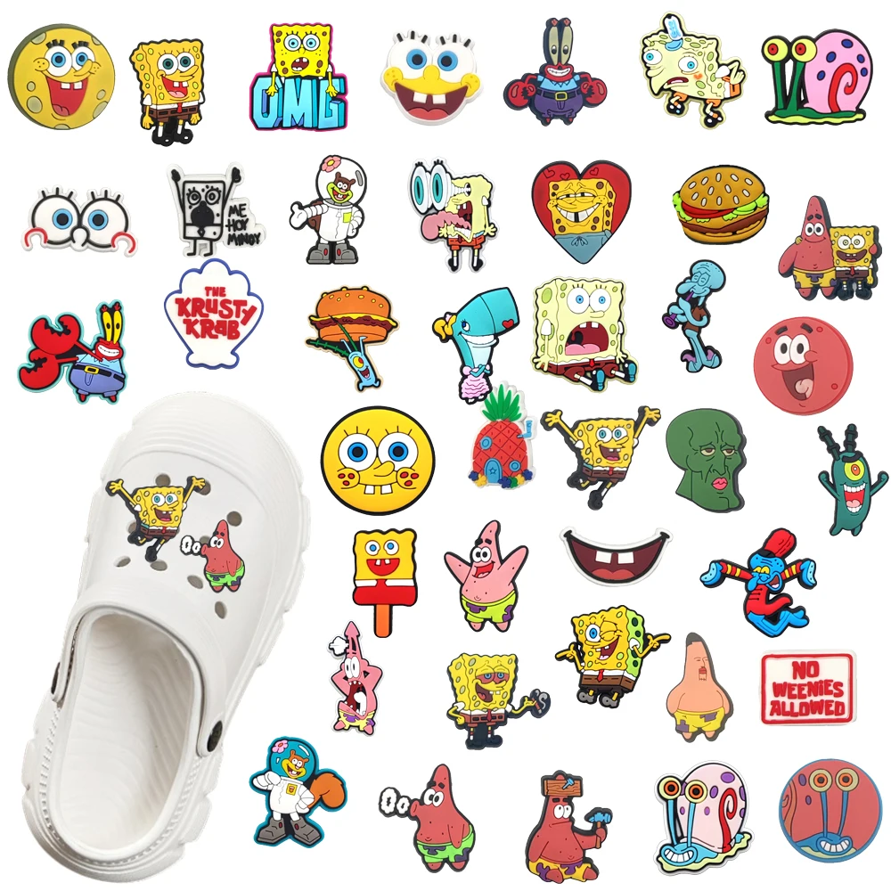 1-100 قطعة MINISO الكرتون الإسفنج سلسلة بولي كلوريد الفينيل إكسسوارات الأحذية صالح الأساور ثقب النعال الديكور DIY بها بنفسك إكسسوارات الأحذية للهدايا