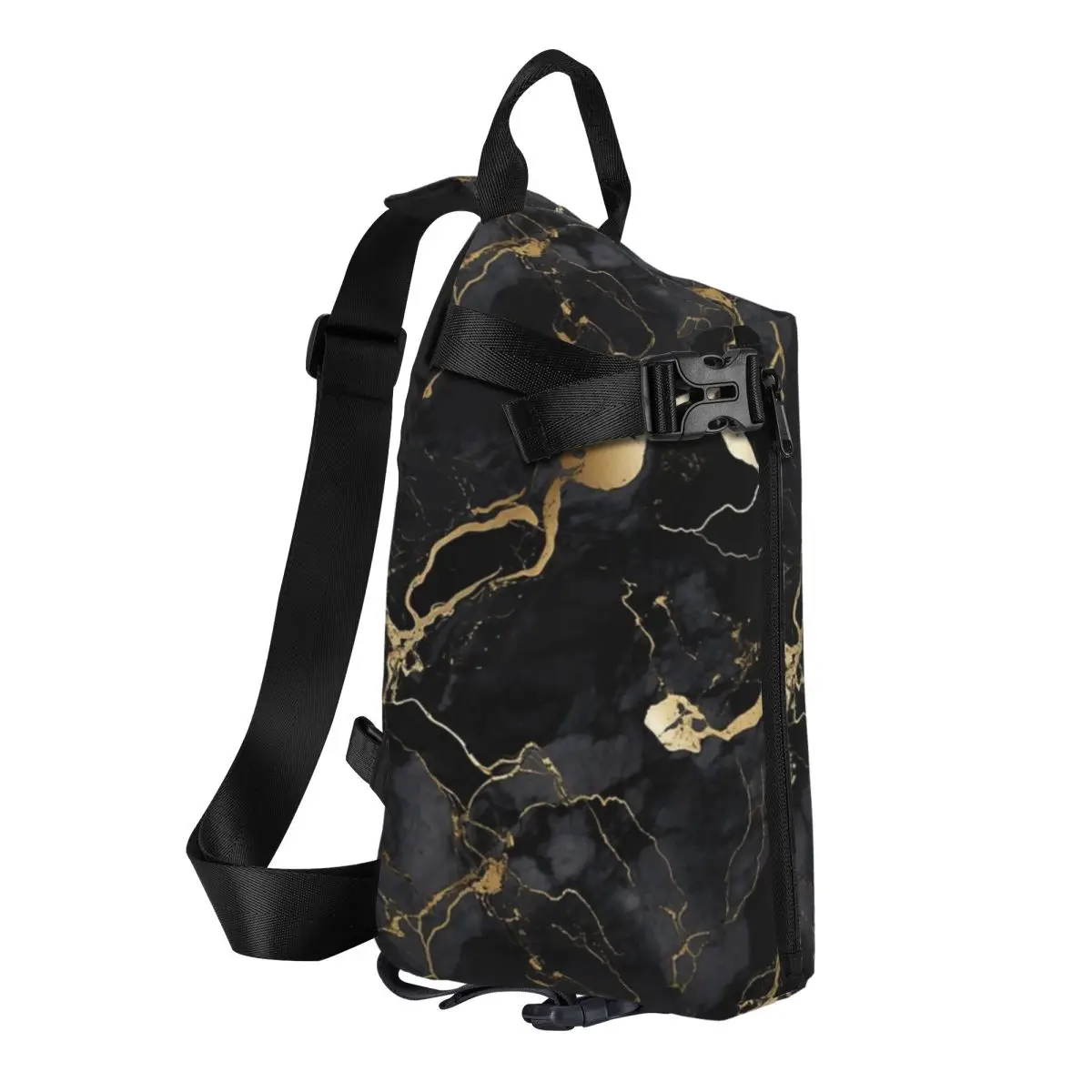 Classic Black And Gold Marble Chest Bag Men Sling Crossbody Backpack Chest Bag Travel Hiking Daypack Shoulder Bag