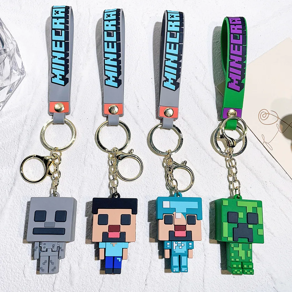 Game Minecraft Keychain Figure Model Toys Pixel My World Cartoon Creeper Doll Silicone Pendant Keyring Car Backpack Key Gifts