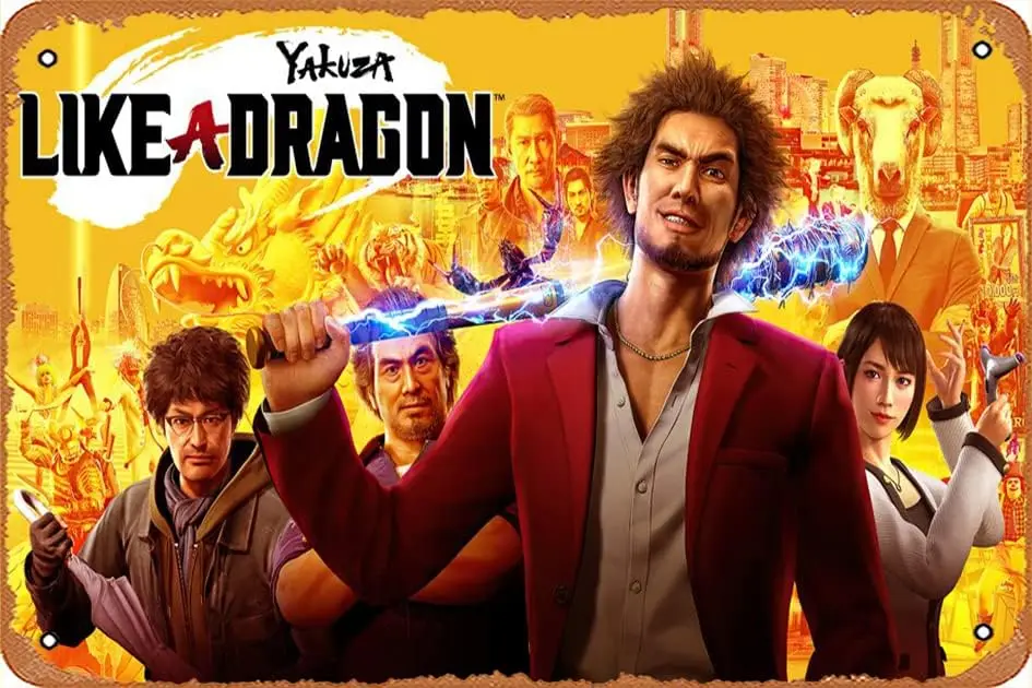 Muecddoa Vintage Metal Poster - Yakuza Like a Dragon, Characters, 4K, Tin Sign   Suitable for Wall Decoration of Bar,Cafe,Garage