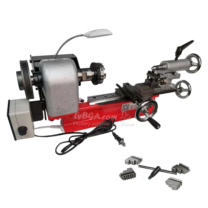 Desktop Lathe DIY Small Mini Micro Lathe Machining Length 200/50mm with Working Light Optional 65mm/80mm Chuck 4 Jaws DIY