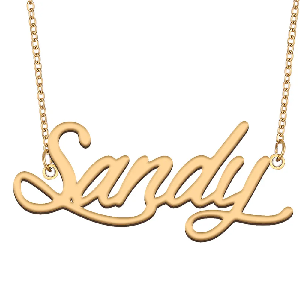 

Sandy Name Necklace for Women Stainless Steel Jewelry Gold Color Nameplate Pendant Collares Para Mujer Letters Choker