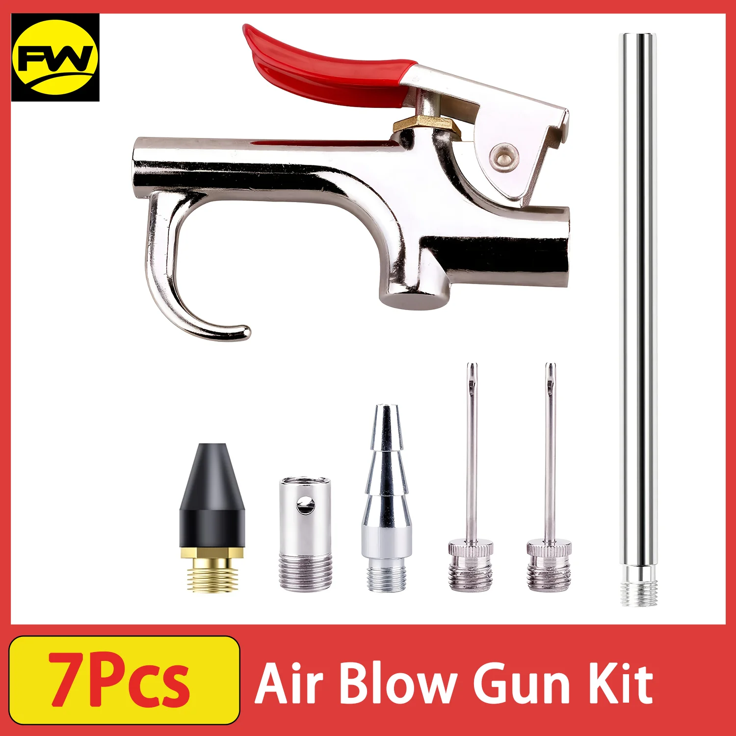 7Pcs Air Blow Gun Accessory Kit with 5 Interchangeable Nozzles - Air Compressor Tools Kit