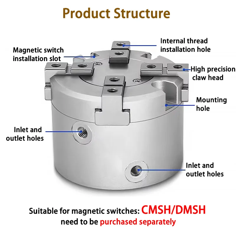 HFCX Four Claws Finger Pneumatic Cylinder Claw Parallel Fixture HFCX Bore16/20/25/32/40/50/63 Parallel Opening And Closing Type
