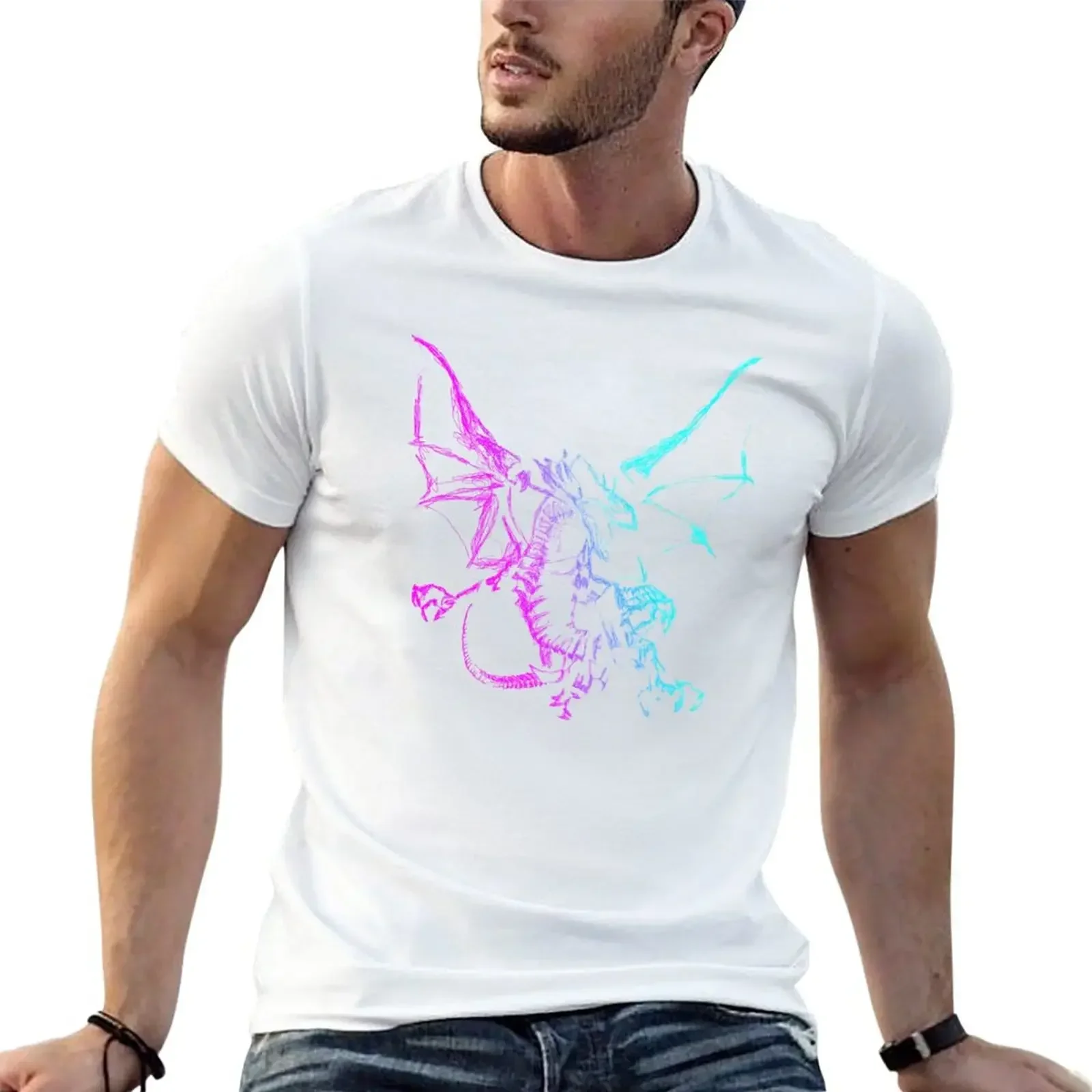 Mythological Legendary Animal Neon T-Shirt summer top funnys big and tall t shirts for men heavyweight fashion Round Neck style