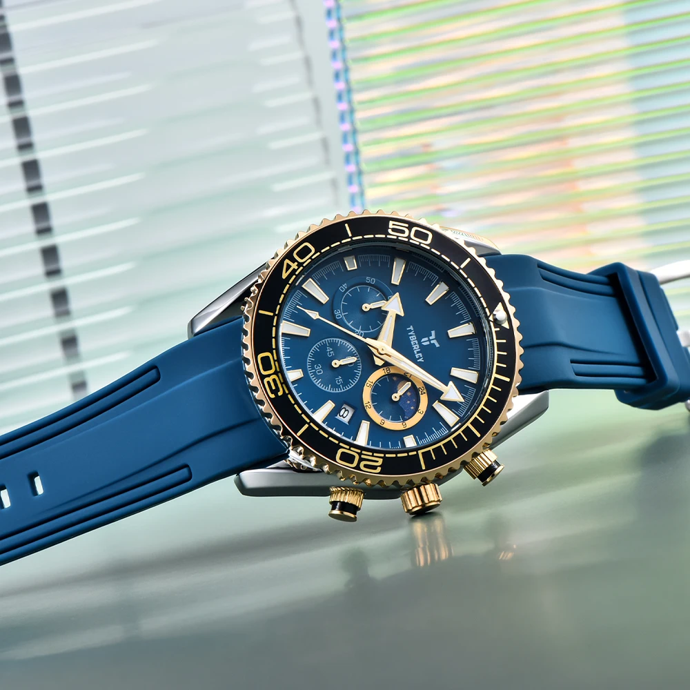 2026 new TYBERLEY 43MM men's watches top luxury moon phase men's quartz watch speed sports chronograph calendar watches for men view 4