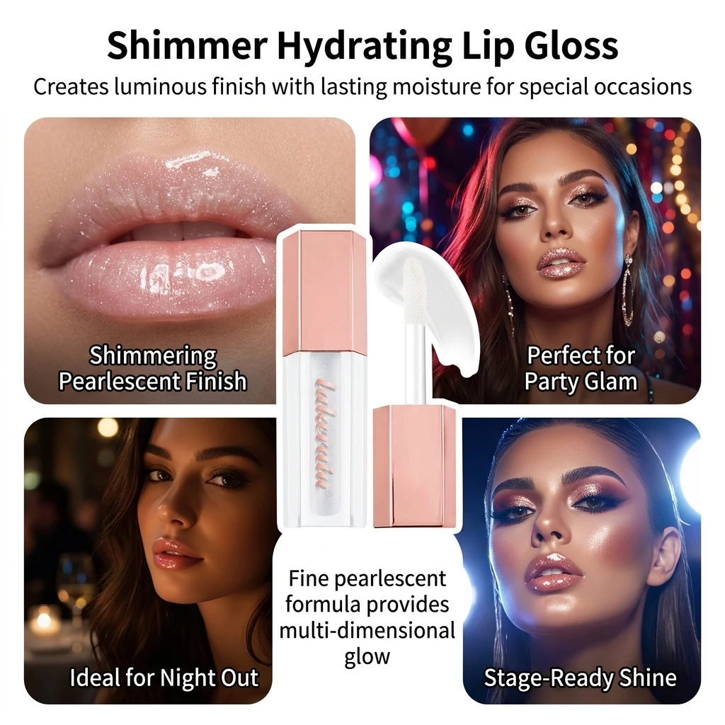 Shimmer Lip Gloss Pearlescent Liquid Lipstick Long Lasting Moisturizing Tinted Lip Makeup for Daily Date Party Essentials
