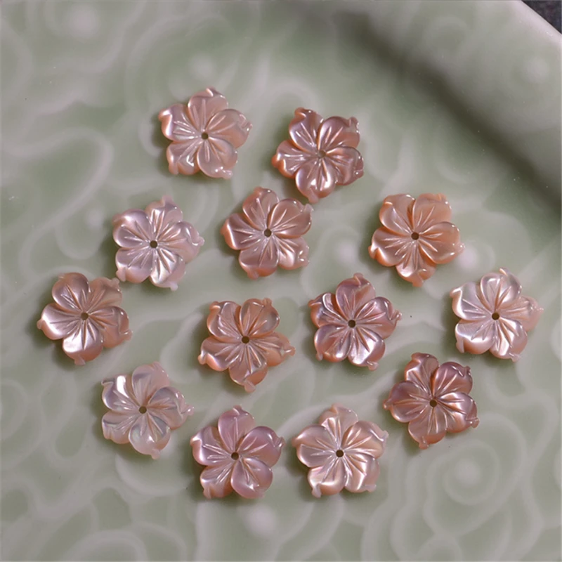 10Pcs/Lot New Natural Shell 12MM Pink Handmade Craved Flower Beads Charm Connectors Diy Earrings Hair Jewelry Making Accessories