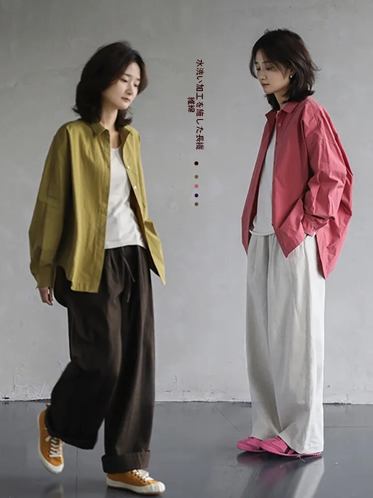 

Waed Long Pile Cotton Pure Color irt Women's Spring Sle Simple Inner Wear Top High-End Feel Stand Collar Button up