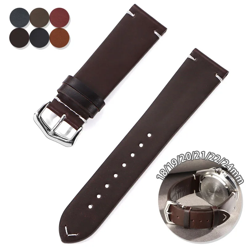 18/19/20/21/22/24mm lederen band vintage oliewas koeienhuid band voor Samsung Galaxy Watch 4 5 3 armband hoge kwaliteit polsband